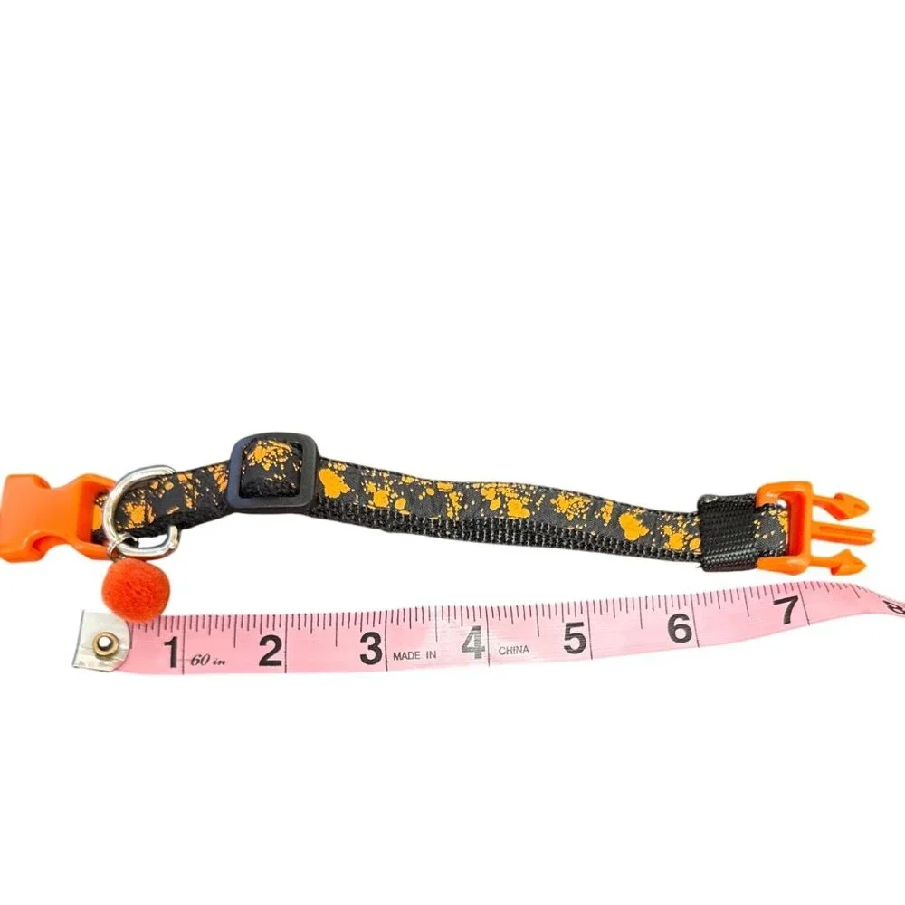 Adjustable Halloween-Themed Black & Orange Cat Collar With Safety Release Pom-Po